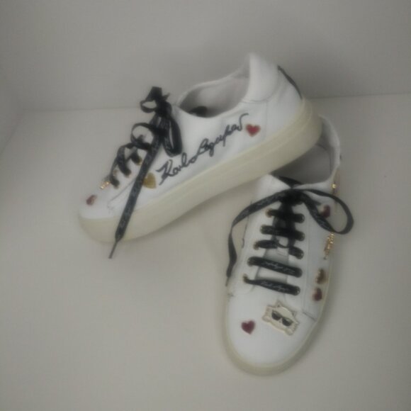 Karl Lagerfeld Paris Cate Pins Sneakers White Lace-up Size 6 Like New - Picture 6 of 8